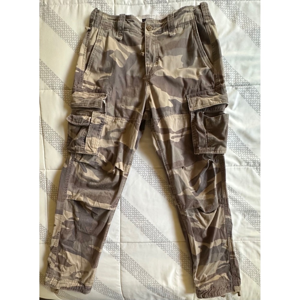 Abercrombie & Fitch Camouflage Cargo Pants Men 29x30 Tan Brown Green Camo READ